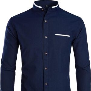 Mens Hipster Mandarin Collar SlimFit Long Sleeve Casual Button Down Oxford Shirt